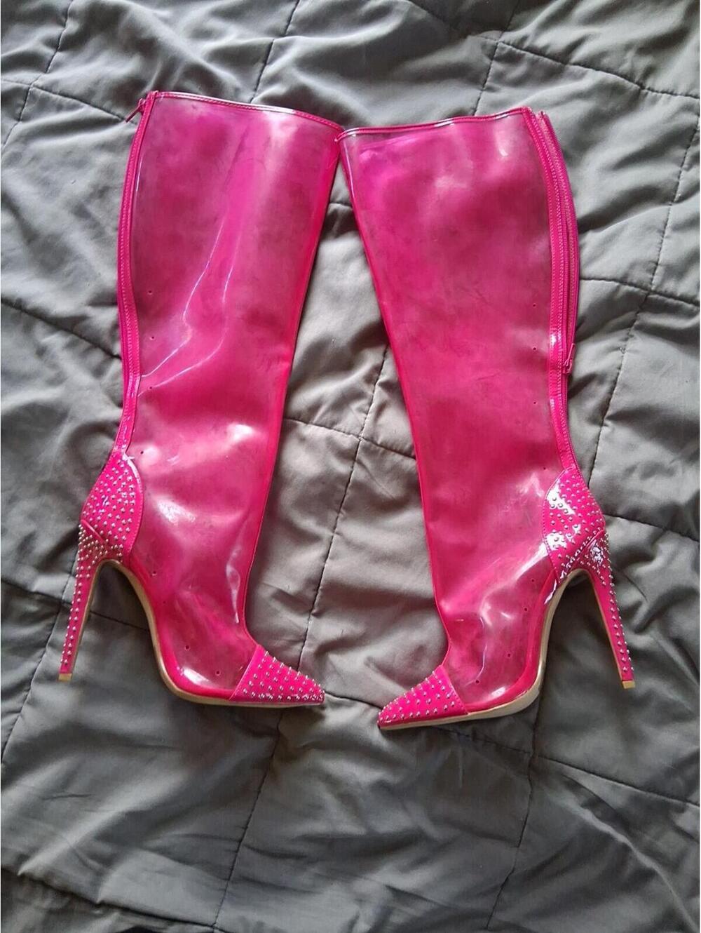 Cryistal Vision Boots Pink Studded Heals Size 8.5 Y1